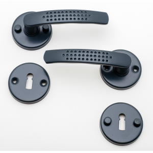 Poignée de porte Elona gris 7016 sur rosace ronde trou clé