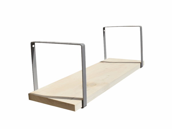Étagère murale bois 60 X 19 cm avec supports carrés métal gris