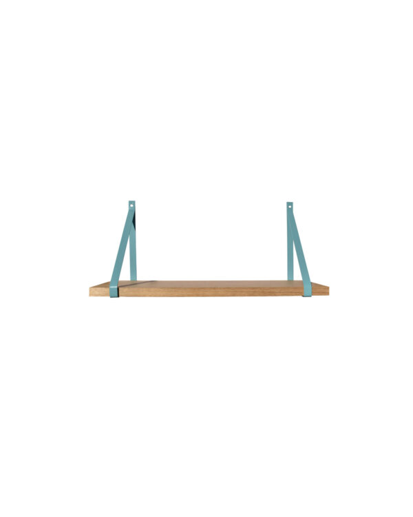 Étagère murale chêne 60 X 19 cm avec support métal bleu turquoise