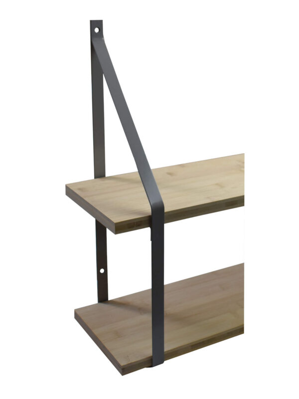 Étagère murale double Bambou 60x19 cm et supports métal Cali gris