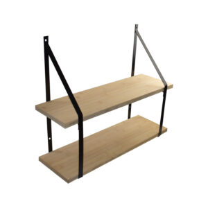 Étagère murale double Bambou 80x19 cm et supports métal Cali noir