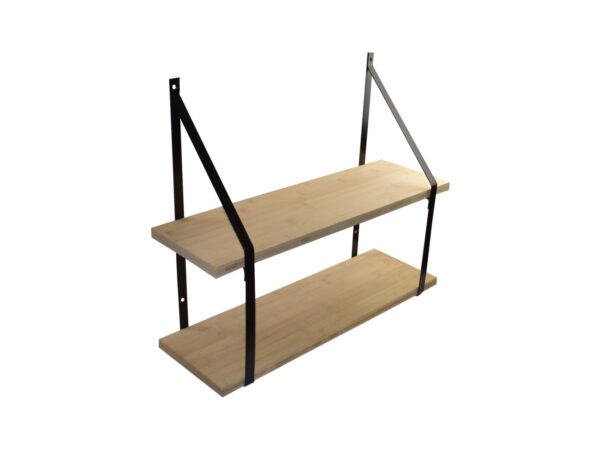 Étagère murale double Bambou 60x19 cm et supports métal Cali noir