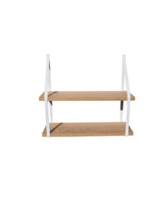 Étagère murale double chêne Cali 19 avec supports métal blanc