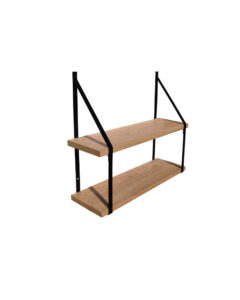 Étagère murale double chêne Cali 19 avec supports métal noir