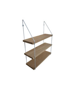 Étagère murale triple chêne 60 x 19 avec supports métal blanc