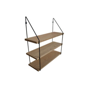 Étagère murale triple chêne 60 x 19 avec supports métal noir