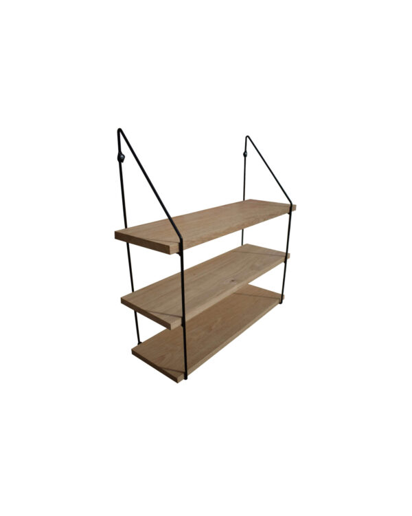 Étagère murale triple chêne 60 x 19 avec supports métal noir