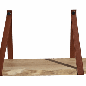 Étagère murale chêne authentique 60 X 19 support façon cuir caramel