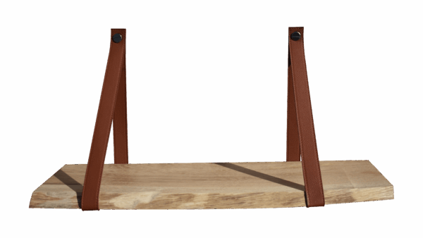 Étagère murale chêne authentique 60 X 19 support façon cuir caramel