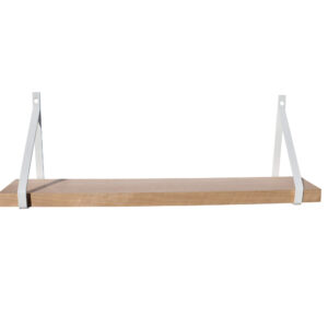 Étagère murale bois 60 X 10 cm avec supports métal blanc