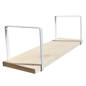 Étagère murale bois 60 X 19 cm avec supports carrés métal blanc