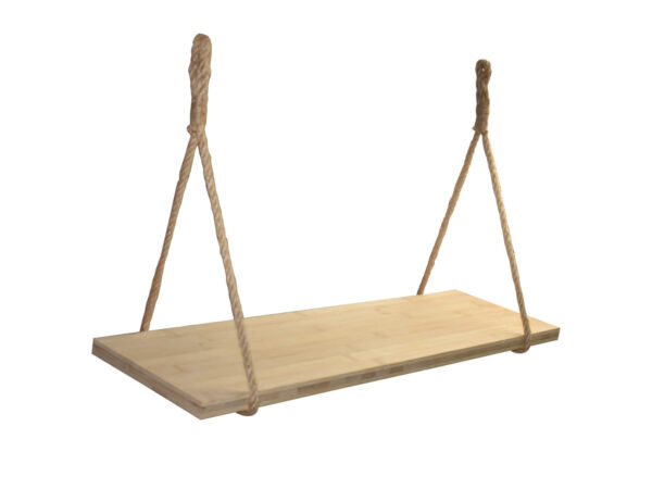 Étagère murale Bambou 100x19 cm et cordes naturelles.