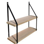 Étagère murale double bois Cali 19 avec supports métal noir