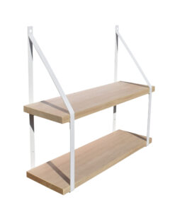 Étagère murale double bois Cali 19 avec supports métal blanc