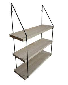 Étagère murale triple bois 60 x 19 avec supports métal noir