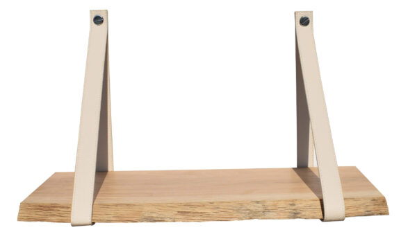Étagère murale chêne authentique 60 X 19 support façon cuir ivoire