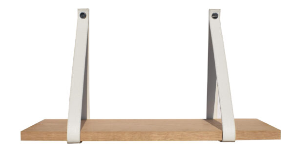 Étagère murale chêne 60 X 19 support façon cuir blanc